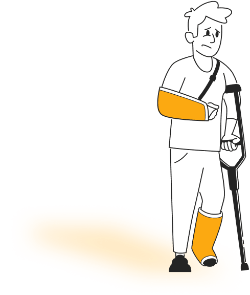 Illustration of Person with a crutch and casts